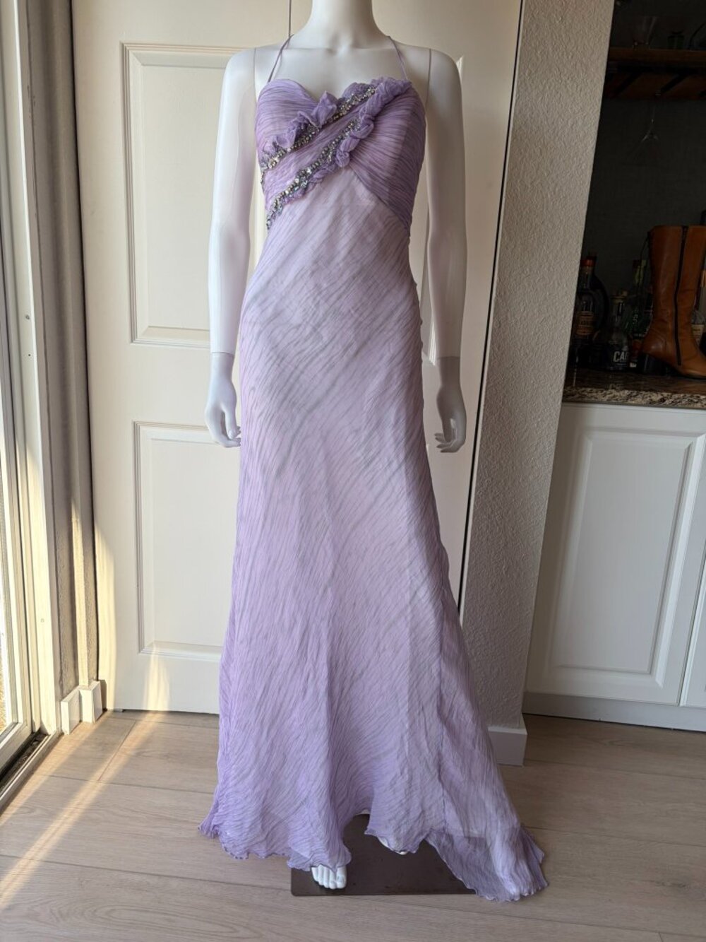 Dave & Johnny Size 14 100% Polyester Lilac Maxi Beaded Prom Dress Y2k